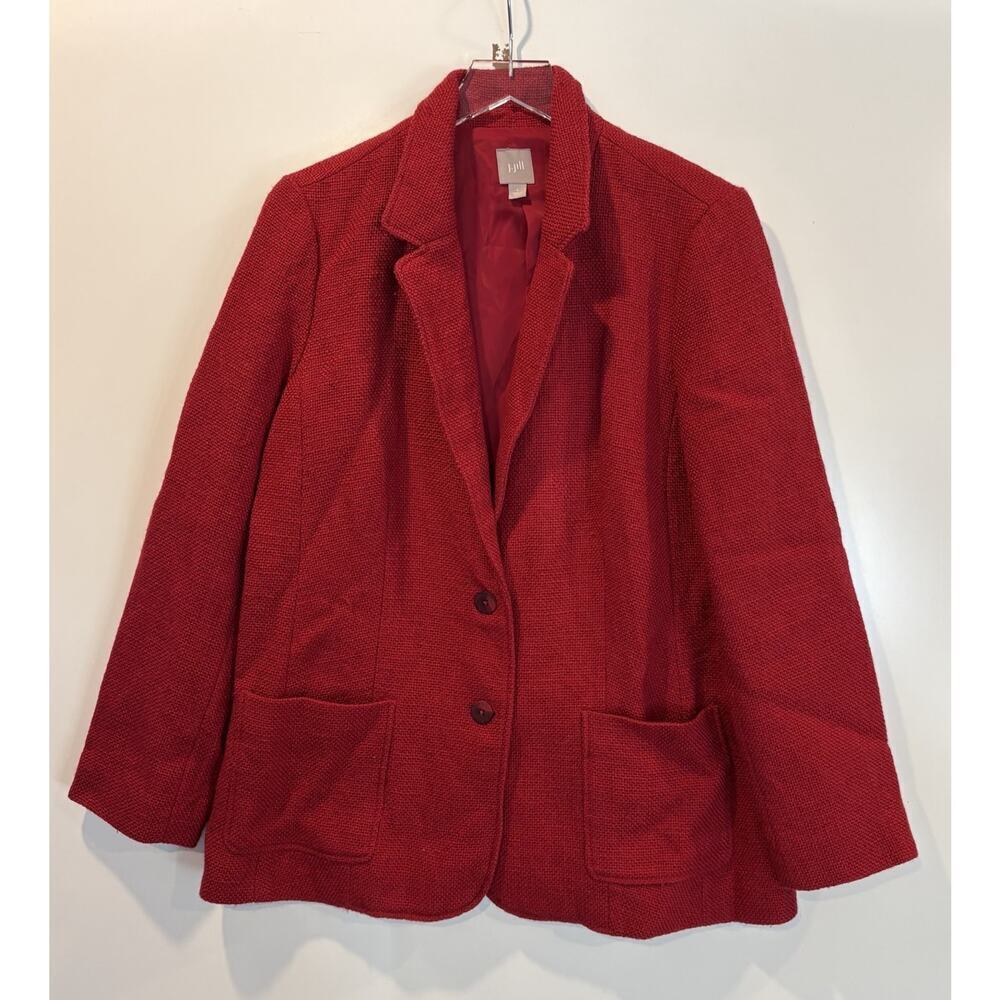 J Jill Red Tweed Wool Blend Blazer Jacket Womens‎ Size Large